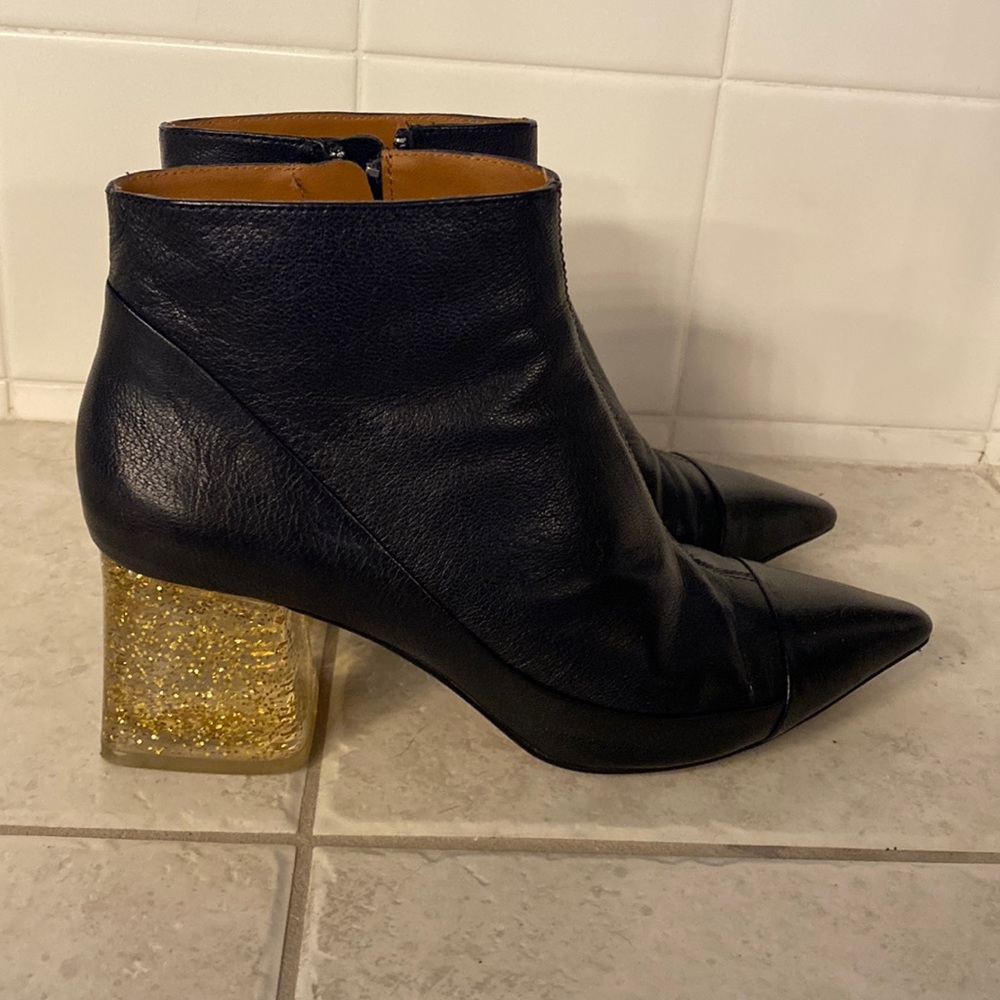 RARE Zara Black Leather Booties Methacrylate Heel Glitter